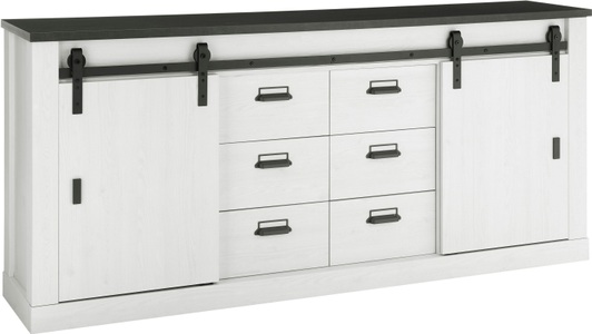 PREMIUM COLLECTION BY HOME AFFAIRE, Premium collection by Home affaire Sideboard »SHERWOOD«, in modernem Holz Dekor, mit Scheunentorbeschlag und Apothekergriff aus Metall, Breite 201 cm, 