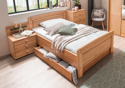 Wiemann, WIEMANN Holzbett »Kiruna«, WIEMANN Holzbett »Kiruna, Bettgestell, Bettrahmen, teilmassiv Eiche« 4-fache Liegehöhenverstellung, MADE IN GERMANY, Kopf- und Fussteil aus Massivholz, verschiedene Grössen, in Komforthöhe