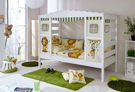 TICAA, Ticaa Kinderbett in Hausoptik »Lio« aus massiver Kiefer, Liegefläche 90x200 cm, Ticaa Kinderbett »Lio«, Hausbett 90x200, aus Kiefer Massivholz, inkl. Rollrost