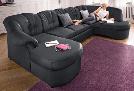 DOMO collection, DOMO collection Wohnlandschaft, DOMO collection Wohnlandschaft »Flores auch in Leder-Bezug, B/T/H: 293/180/86 cm, U-Form« wahlw. mit Bettfunktion, wahlw. mit Federkern, Unser Dauertiefpreis