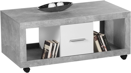lipo, Salontisch STONE, Stolkom Couchtisch »Stone rollbar mit Schubkästen, Beton weiss, BxHxT 115x50x60 cm«, Rollbar, 2 Schubkästen, 2 offene Fächer, Beton Dekor-Weiss