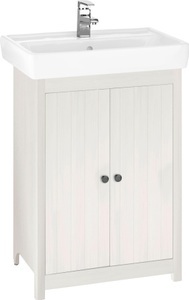 HOME AFFAIRE, Home affaire Waschtisch »Westa«, Breite 60 cm, Badezimmerschrank aus Massivholz, Kiefernholz, Metallgriffe, 2 Türen, mit Waschbecken, 