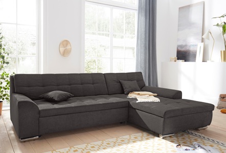 DOMO collection, DOMO collection Ecksofa, DOMO collection Ecksofa »Aversa, moderne Steppung, geschwungene Armlehnen, Breite 267cm« L-Form, wahlweise mit Bettfunktion