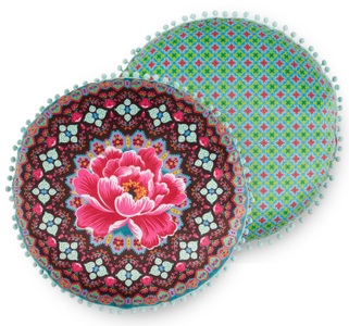 Happiness, Happiness Dekokissen PASHA 55x55 cm, Happiness Dekokissen »Pasha«, Mit Füllung, 1 Stück, Mit Pompoms, Wendeoptik, Weich, Blumen, Bunt