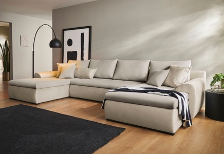 HOME AFFAIRE, Home affaire Wohnlandschaft »Win«, wahlweise mit Bettfunktion und Bettkasten, Home affaire Wohnlandschaft »Win U-Form, B: 366 cm - OTTO. Verlässliche Qualität.« mit Bettfunktion, Bettkasten & 5 Zierkissen