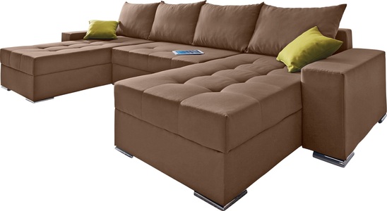 COLLECTION AB, COLLECTION AB Wohnlandschaft, mit Bettfunktion, Bettkasten und Federkern, inklusive loser Rücken- und Zierkissen, frei im Raum stellbar, Recamiere links oder rechts montierbar, COLLECTION AB Wohnlandschaft »Josy XL U-Form, Breite: 313 cm« mit Bettfunktion, Bettkasten & 2 Zierkissen, Federkern