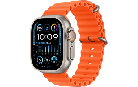 Apple, APPLE Ultra 2 (GPS + Cellular, Titan) 49 mm - Smartwatch (130-200 mm, Fluorelastomer, Titan Natur/Orange), 