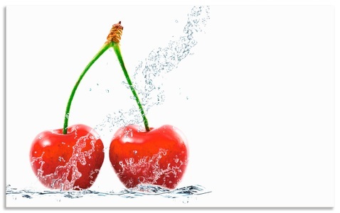 Artland, Artland Küchenrückwand »Kirschen mit Spritzwasser«, Artland Küchenrückwand »Kirschen mit Spritzwasser«, (1 tlg.), Alu Spritzschutz mit Klebeband, einfache Montage