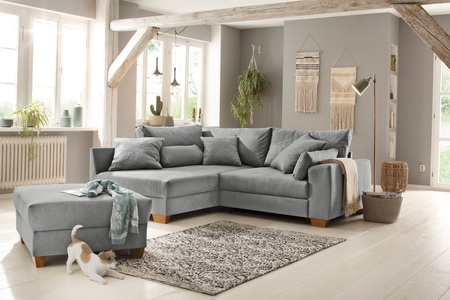 HOME AFFAIRE, Home affaire Ecksofa »Helena«, wahlweise mit Bettfunktion, Federkern, lose Kissen versch. Grösse, Home affaire Ecksofa, wahlweise mit Bettfunktion, verschiedene Bezugsarten