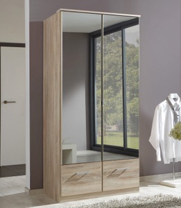 Wimex, home24 Drehtuerenschrank Rajmi (mit Schubladen), MID.YOU Drehtürenschrank in eichefarben , Imago , Glas, Holzwerkstoff , 1 Fächer , 2 Schubladen , 90x199.5x58 cm , Dekorfolie,Dekorfolie,Nachbildung,Nachbildung,Nachbildung , Beimöbel erhältlich, In verschiedenen Grössen erhältlich , 0017870542