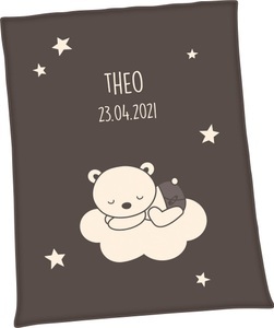 Unicade, Unicade Babydecke »Unicade® Bär auf Wolke«, Individuelle, mit Ihrem Wunschnamen und Geburtsdatum gewebte Babydecke (personalisiert), 