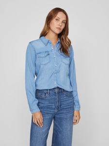 VILA CLOTHES, Bluse im Denim-Style von Vila, jeansblau, VILA - Jeanshemd, langarm, für Damen, Blau Denim Dunkel, Größe M