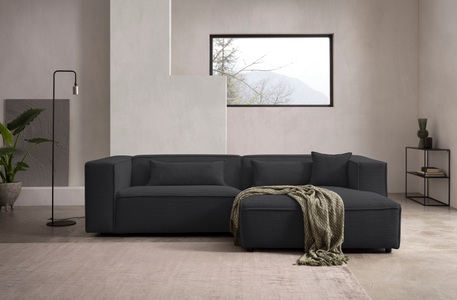 LeGer Home by Lena Gercke Ecksofa »PIARA mit Kedernaht, Cord, Leinenoptik o. Strukturstoff, Couch, L-Form« wahlweise Ottomane rechts/links, schwarze Füsse, bequemer Sitzkomfort