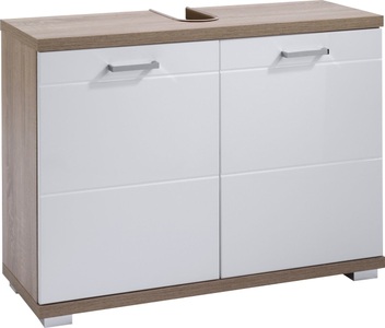 byLIVING, byLIVING Waschbeckenunterschrank »Nebraska«, Breite 80 cm, Badezimmerschrank mit Metallgriffen, MDF-Fronten in Hochglanz-Optik und Ausschnitt für Abwasserleitung, byLIVING Waschbeckenunterschrank »Nebraska«, Breite 80 cm, Badezimmerschrank, MDF-Fronten in Hochglanz-Optik
