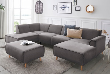 ANDAS, andas Wohnlandschaft »Janek«, mit Federkern und Keder in scandinavischem Design, Home affaire Wohnlandschaft »Janek Scandic Design, elegant und zeitlos U-Form« mit Federkern und Keder in scandinavischem Design