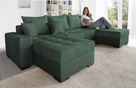 COLLECTION AB, COLLECTION AB Wohnlandschaft »Josy U-Form«, mit Schlaffunktion, Bettkasten und Zierkissen, mit 2 Recamieren, COLLECTION AB Wohnlandschaft »Josy XL U-Form, B: 313 cm in Cord, Cord-Mix« mit Bettfunktion, Bettkasten & 2 Zierkissen, Federkern
