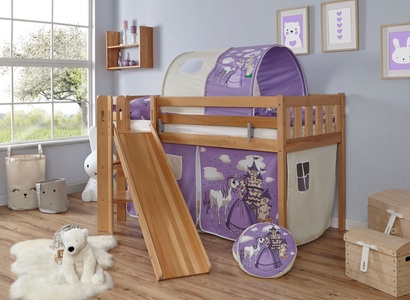 TICAA, Ticaa Hochbett »Ekki«, Ticaa Hochbett »Ekki«, mit Rollrost und Textil-Set wahlweise mit Matratze, Buche