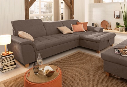 HOME AFFAIRE, Home affaire Ecksofa »Lyla«, mit Recamiere, wahlweise mit Rückenfunktion und zusätzlich mit Bett + Bettkasten, Home affaire Ecksofa »Lyla fester Sitzkomfort, bequeme Armlehnen, Breite 279cm, L-Form« mit Recamiere, wahlweise mit Rückenfunktion und zusätzlich mit Bett