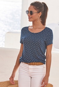 Lascana, LASCANA T-Shirt, LASCANA T-Shirt, mit süssem Blätter-Druck und Cut-Out im Nacken