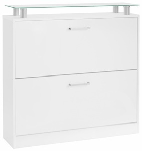 borchardt Möbel, borchardt Möbel Schuhschrank »Finn«, Breite 89 cm, mit Glasablage, borchardt Möbel Schuhschrank »Finn, Schuhregal, Schuhkipper für 12-16 Paar Schuhe« 2 Klappen mit Doppelschuhtrommeln, Glasablage, platzsparend