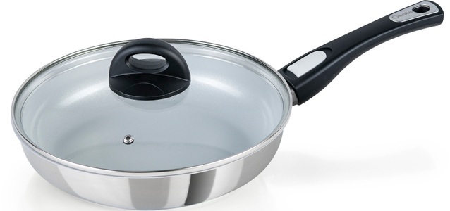 Genius, Genius Bratpfanne »Cerafit Steel«, Edelstahl, mit Keramikbeschichtung, abnehmbarer Griff, Glasdeckel, für alle Herdarten, auch für Induktion, Genius Bratpfanne »Cerafit® Steel«, Edelstahl, Keramikbeschichtung, abnehmbarer Griff, Glasdeckel, auch für Induktion