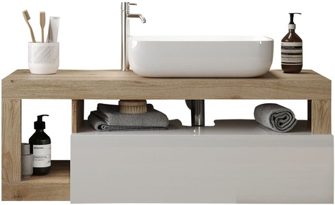 WELLTIME, welltime Waschtisch »Hamburg«, 1 Schubkasten, Breite 110 cm, Soft-Close, inkl. Keramik-Aufsatzbecken, welltime Waschtisch »Hamburg«, 1 Schubkasten, Breite 110 cm, Soft-Close, inkl. Keramik-Aufsatzbecken