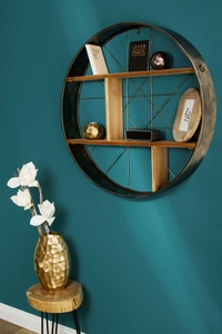 Myflair Möbel & Accessoires, Myflair Möbel & Accessoires Hängeregal »Graeco«, Dekoregal, rund, Ø 78,5 cm, aus Metall und Holz, moderner Industrie Style, my Flair Wandregal »Graeco«, Holz & Metall, Runde Form, 2 Ablageböden, fertig montiert