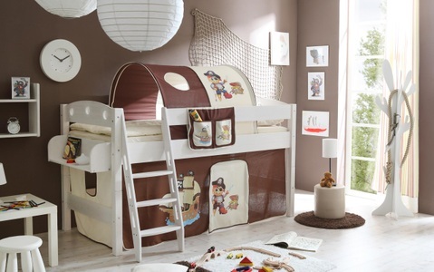 TICAA, Ticaa Einzel-/Hochbett »Kenny« mit Rolllattenrost und Textil-Set, Ticaa Hochbett »Kenny«, mit Rollrost und Textil-Set wahlweise mit Matratze, Kiefer