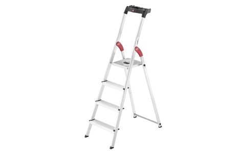 Hailo, Hailo L60 StandardLine 8160-407 Aluminium Stufen-Stehleiter inkl. Werkzeugablage Arbeitshöhe (max.): 2.6 m Silber, Rot,, Hailo Stehleiter »Stehleiter L60 4 Stufen«