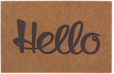 White Label, White Label - Fussmatte - 45 x 70 cm - Braun, my home Fussmatte »Hello cosy, Türmatte«, rechteckig, 10 mm Höhe, mit Spruch, mit Schrift, Kokos-Look, Robust, Pflegeleicht, Rutschfest