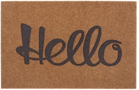 White Label, White Label - Fussmatte - 45 x 70 cm - Braun, my home Fussmatte »Hello cosy, Türmatte«, rechteckig, 10 mm Höhe, mit Spruch, mit Schrift, Kokos-Look, Robust, Pflegeleicht, Rutschfest