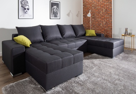 COLLECTION AB, COLLECTION AB Wohnlandschaft, mit Bettfunktion, Bettkasten und Federkern, inklusive loser Rücken- und Zierkissen, frei im Raum stellbar, Recamiere links oder rechts montierbar, COLLECTION AB Wohnlandschaft »Josy XL U-Form, Breite: 313 cm« mit Bettfunktion, Bettkasten & 2 Zierkissen, Federkern