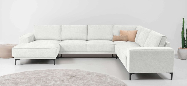 PLACES OF STYLE, Places of Style Wohnlandschaft »XXL Sofa Oland, Struktur, Flachgewebe, Luxus-Microfaser, Boucle«, U-Form, 342 cm, Wellenunterfederung, Skandi-Design, Metallfüsse, GOODproduct Wohnlandschaft »OLAND U-Form, XXL, B: 342 cm, Skandi-Design« Skandi-Design in Struktur, Flachgewebe, Luxus-Microfaser, Boucle