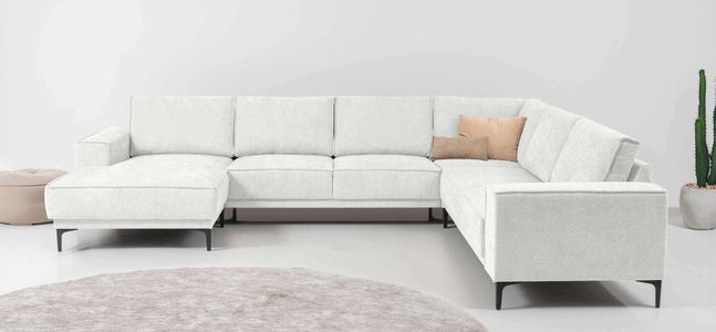 PLACES OF STYLE, Places of Style Wohnlandschaft »XXL Sofa Oland, Struktur, Flachgewebe, Luxus-Microfaser, Boucle«, U-Form, 342 cm, Wellenunterfederung, Skandi-Design, Metallfüsse, GOODproduct Wohnlandschaft »OLAND U-Form, XXL, B: 342 cm, Skandi-Design« Skandi-Design in Struktur, Flachgewebe, Luxus-Microfaser, Boucle