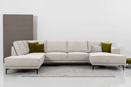 PLACES OF STYLE, Places of Style Wohnlandschaft »XXL Sofa Oland, Struktur, Flachgewebe, Luxus-Microfaser, Boucle«, U-Form, 345 cm, Wellenunterfederung, Skandi-Design, Metallfüsse, GOODproduct Wohnlandschaft »XXL Sofa Oland, Struktur, Flachgewebe, Luxus-Microfaser, Boucle« U-Form, 345 cm, Wellenunterfederung, Skandi-Design, Metallfüsse