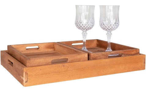 House Nordic - 3er-Set Tabletts Faro - Hellbraun