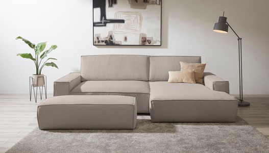 HOME AFFAIRE, Home affaire Polsterecke »NEU: SHERWOOD XXL tief, L-Form mit Schlaffunktion, Big-Sofa mit Hocker« stellbar zum Schlafsofa (Krokodilverbinder), Cord, Leinenoptik