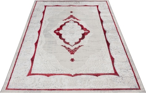 MINT RUGS, Mint Rugs - Teppich Alba - 80 x 150 cm - Silber, Rot, HANSE Home Teppich »Alba«, rechteckig, 8 mm Höhe, Kurzflor, Orient Design, leichter Glanz, Konturenschnit 3D- Optik