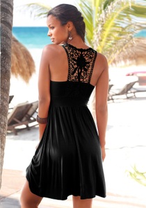 Lascana, LASCANA Strandkleid, LASCANA Strandkleid, mit Spitzenrücken, elastisches Sommerkleid, Spitzenkleid