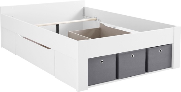 Rauch, home24 Bett Scala II, Rauch Möbel Stauraumbett 140/200 cm in grau, weiss , Scala , Holzwerkstoff , 140 cm , bedruckt,Nachbildung , mit Schubkästen , 000380107801