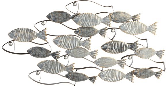 Gilde, GILDE Wanddekoobjekt »Wandrelief Pesce grau/schwarz/goldfarben«, Wanddeko, aus Metall, Fischschwarm, maritim, Wohnzimmer, GILDE Wanddekoobjekt »Wandrelief Pesce grau/schwarz/goldfarben«, (1 St.), Maritim, Metall