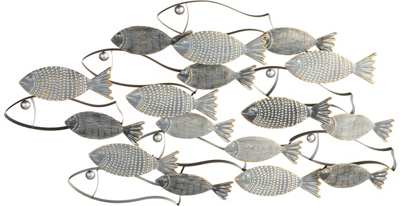 Gilde, GILDE Wanddekoobjekt »Wandrelief Pesce grau/schwarz/goldfarben«, Wanddeko, aus Metall, Fischschwarm, maritim, Wohnzimmer, GILDE Wanddekoobjekt »Wandrelief Pesce grau/schwarz/goldfarben«, (1 St.), Maritim, Metall