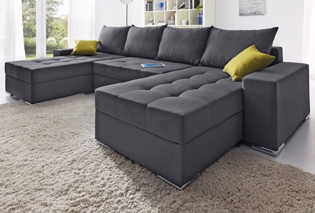 COLLECTION AB, COLLECTION AB Wohnlandschaft, mit Bettfunktion, Bettkasten und Federkern, inklusive loser Rücken- und Zierkissen, frei im Raum stellbar, Recamiere links oder rechts montierbar, COLLECTION AB Wohnlandschaft »Josy XL U-Form, Breite: 313 cm« mit Bettfunktion, Bettkasten & 2 Zierkissen, Federkern