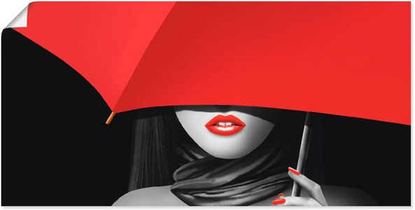 Artland, Artland Wandbild »Rote Lippen unter dem Regenschirm«, Artland Wandbild »Rote Lippen unter dem Regenschirm«, Frau, (1 St.), als Alubild, Outdoorbild, Poster, Wandaufkleber in verschied. Grössen