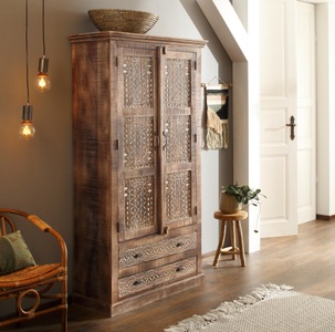 HOME AFFAIRE, Home affaire Kleiderschrank »Maneesh«, aus massivem Mangoholz und vielen Stauraummöglichkeiten, Höhe 190 cm, Home affaire Kleiderschrank »Maneesh«, aus massivem Mangoholz und vielen Stauraummöglichkeiten, Höhe 190 cm