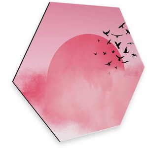 Wall-Art, Wall-Art Metallbild »Vogel Sonnenuntergang Pink«, Wall-Art Metallbild »Vogel Sonnenuntergang Pink«, (1 St.), vintage Metallschild
