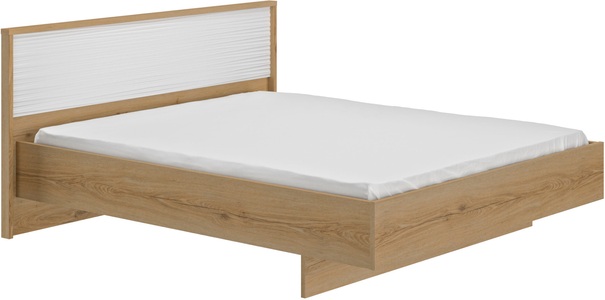 undefined, Bett OTELLO 160x200cm eiche / weiss / lackiert eiche, Gami Einzelbett, Kopfteil mit Relief