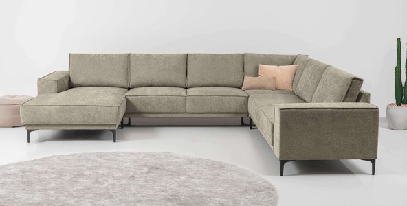 PLACES OF STYLE, Places of Style Wohnlandschaft »XXL Sofa Oland, Struktur, Flachgewebe, Luxus-Microfaser, Boucle«, U-Form, 342 cm, Wellenunterfederung, Skandi-Design, Metallfüsse, GOODproduct Wohnlandschaft »OLAND U-Form, XXL, B: 342 cm, Skandi-Design« Skandi-Design in Struktur, Flachgewebe, Luxus-Microfaser, Boucle