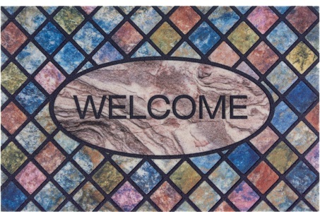 White Label, White Label - Fussmatte - 45 x 70 cm - Multicolor, my home Fussmatte »Welcome Kacheln, Türmatte«, rechteckig, 6 mm Höhe, Design mit Spruch, Schrift Design, Robust, Pflegeleicht, Rutschfest