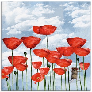 Artland, Artland Glasbild »Maus im Mohnfeld an einem bewölkten Tag«, Artland Glasbild »Maus im Mohnfeld an einem bewölkten Tag«, Blumen, (1 St.), in verschiedenen Grössen